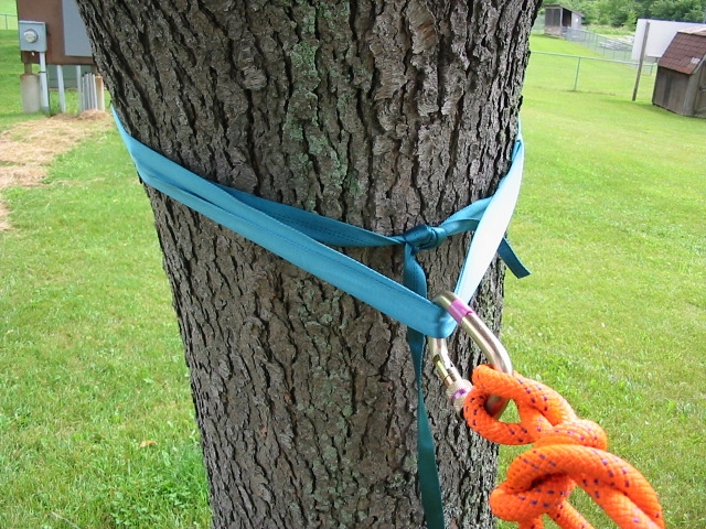 top rope anchor setup with webbing instead of static rope
